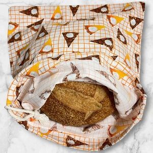 Fall Handmade Bread Bag & FREE Mason Jar Bonnet, Reusable 100% Cotton Bread Bag,